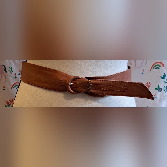 Vintage RARE Christian Dior Tan Leather Wrap Belt w/ Gold Tone Logo SZ L 37in - Picture 1 of 4